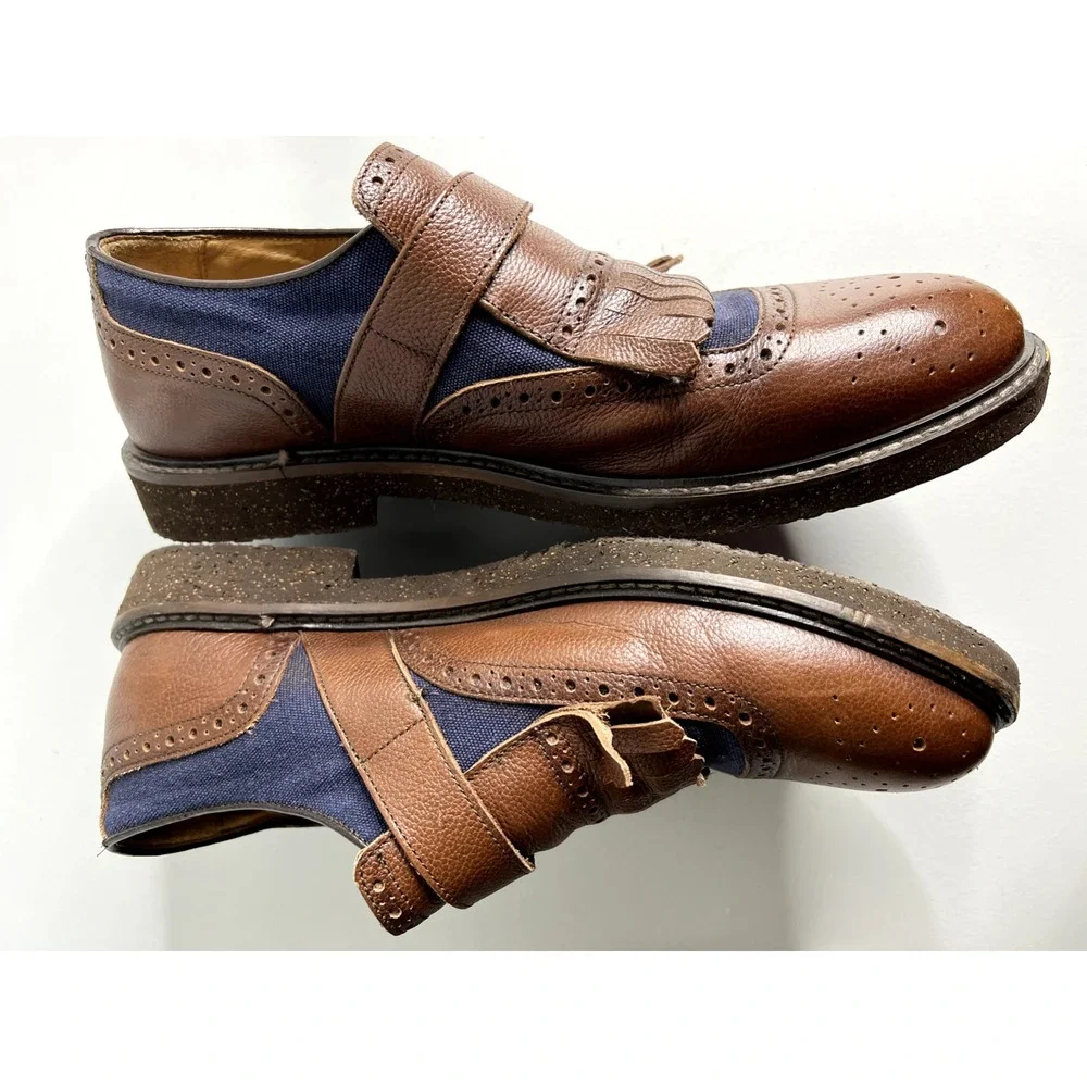Massimo Dutti Shoes Mens 44 Brown Monk Strap Kiltie Wingtip Brogue Leather
